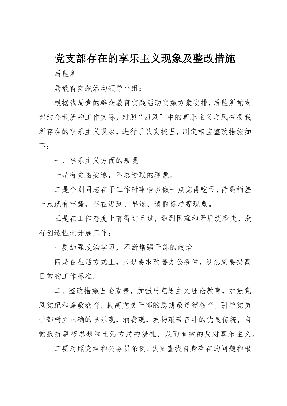 2023年党支部存在的享乐主义现象及整改措施.docx_第1页