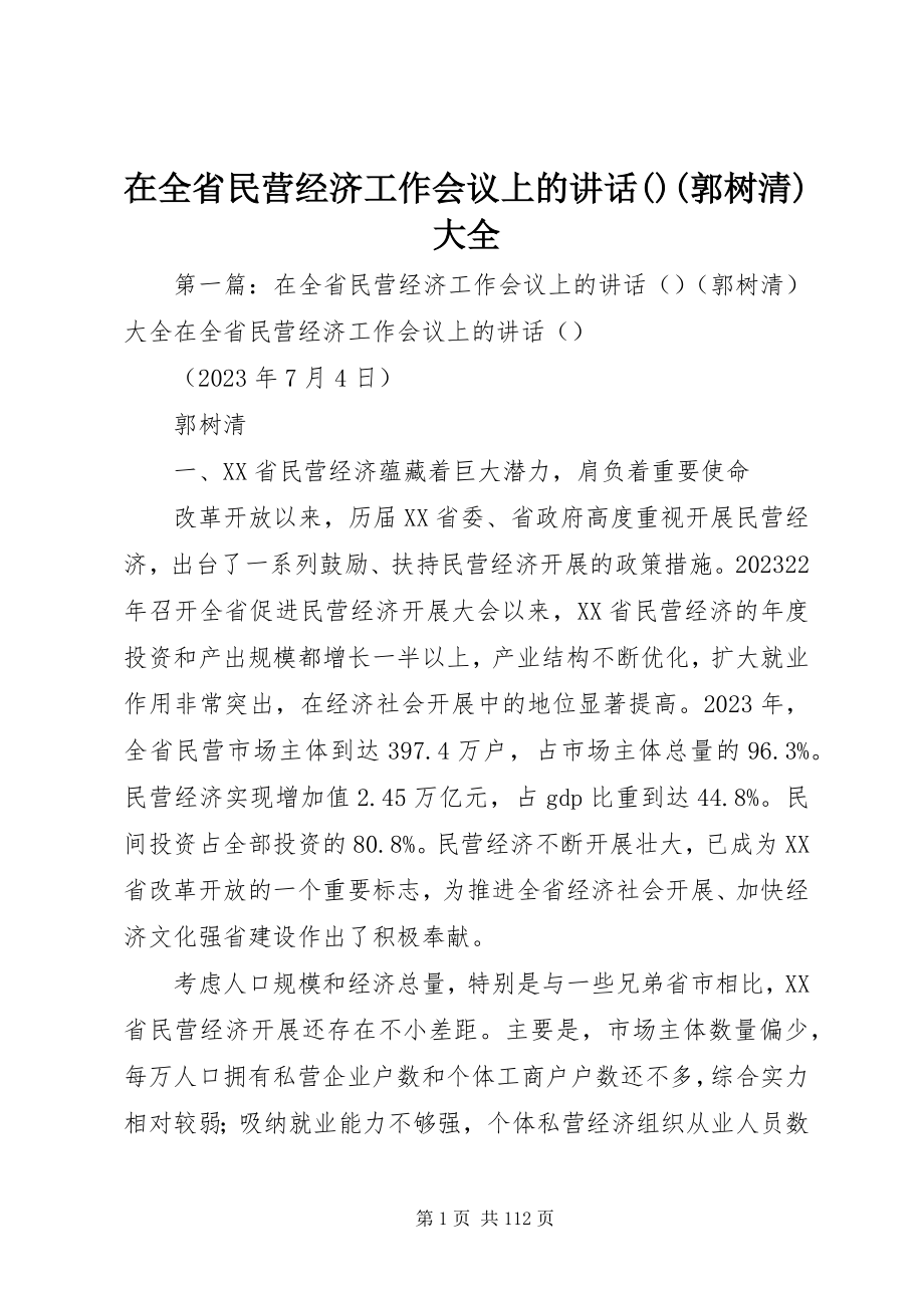 2023年在全省民营经济工作会议上的致辞摘要郭树清大全.docx_第1页