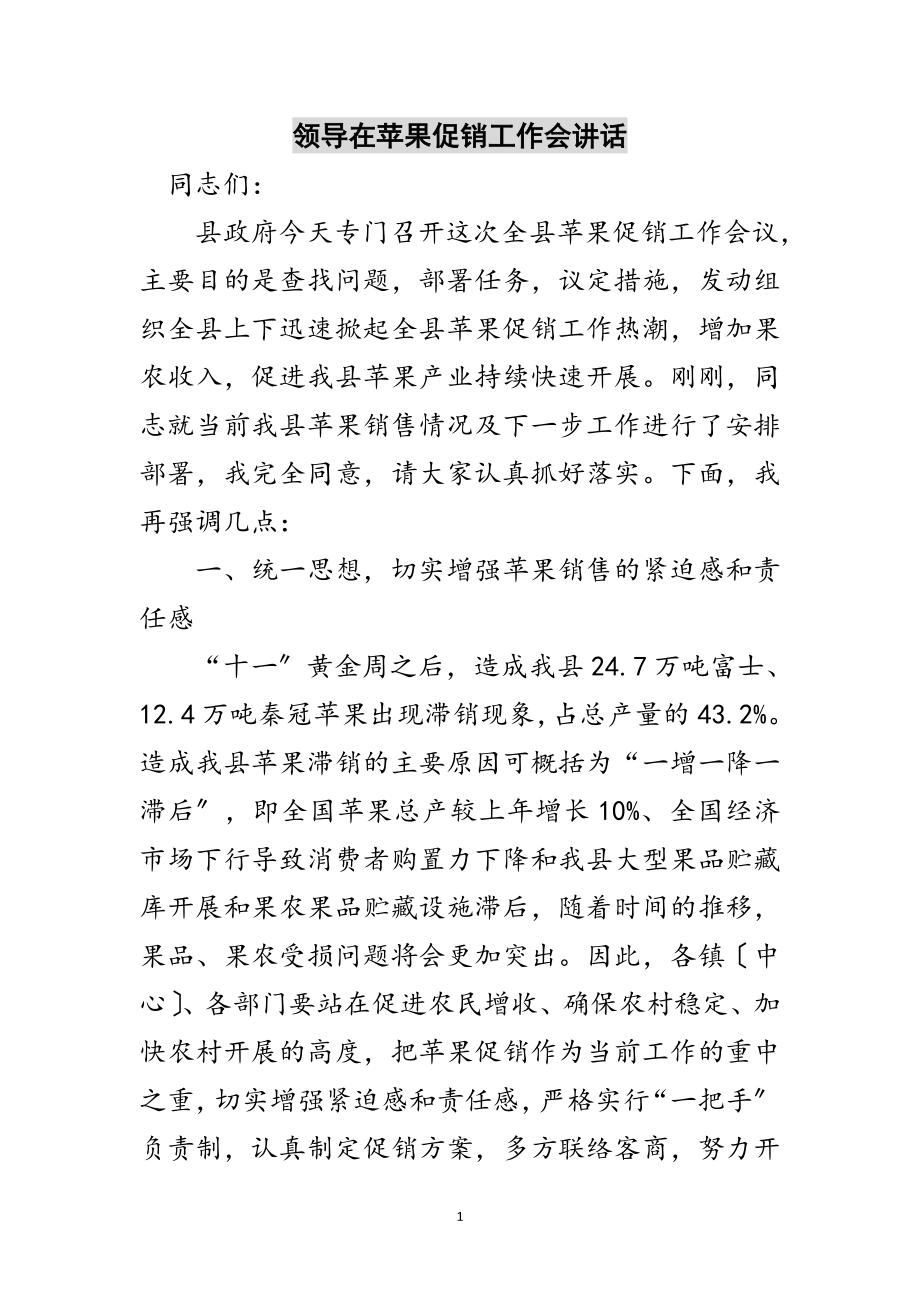 2023年领导在苹果促销工作会讲话范文.doc_第1页