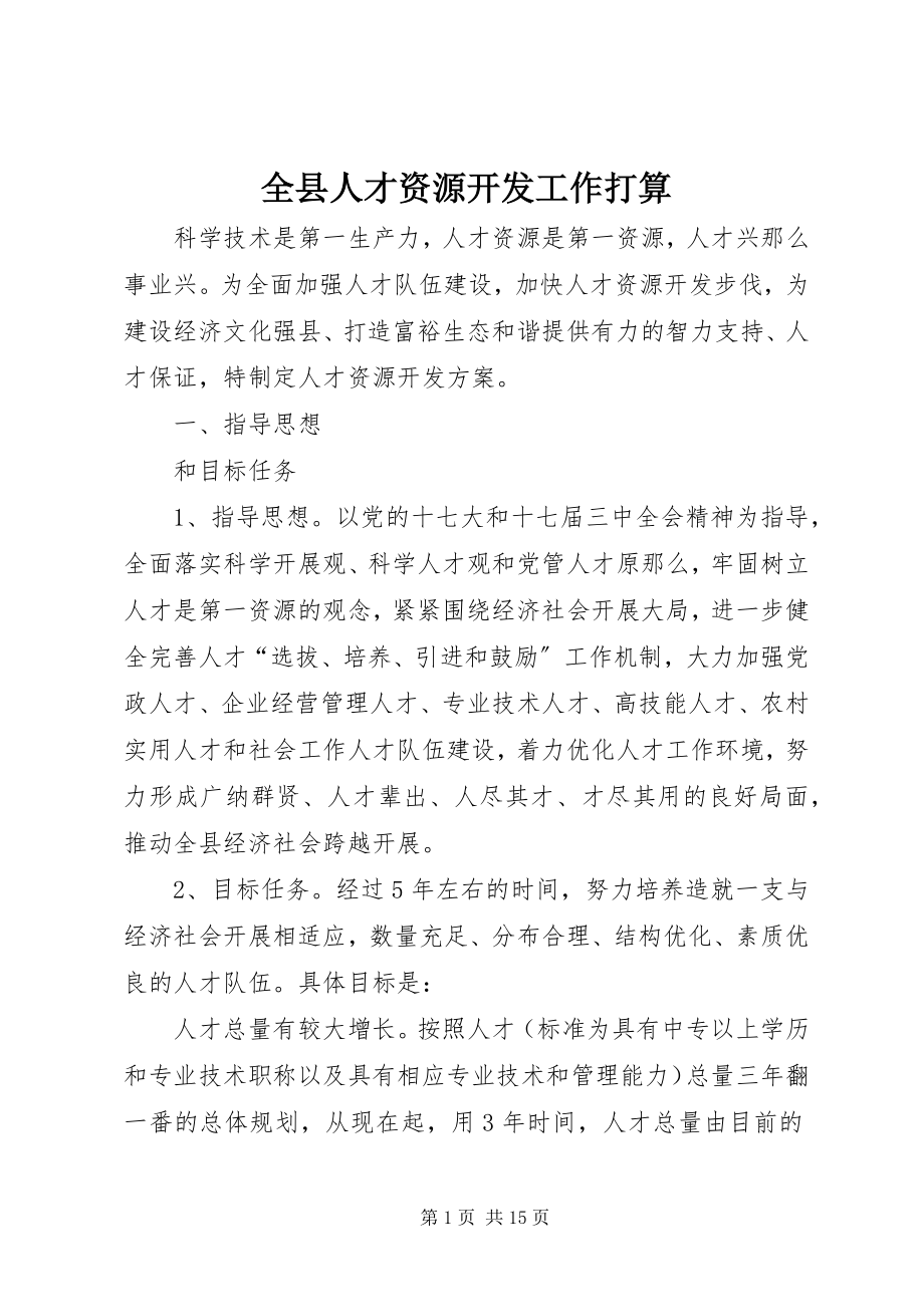 2023年全县人才资源开发工作打算.docx_第1页