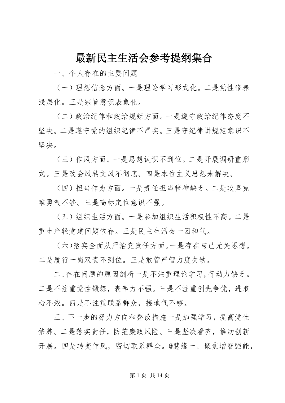 2023年民主生活会提纲集合.docx_第1页