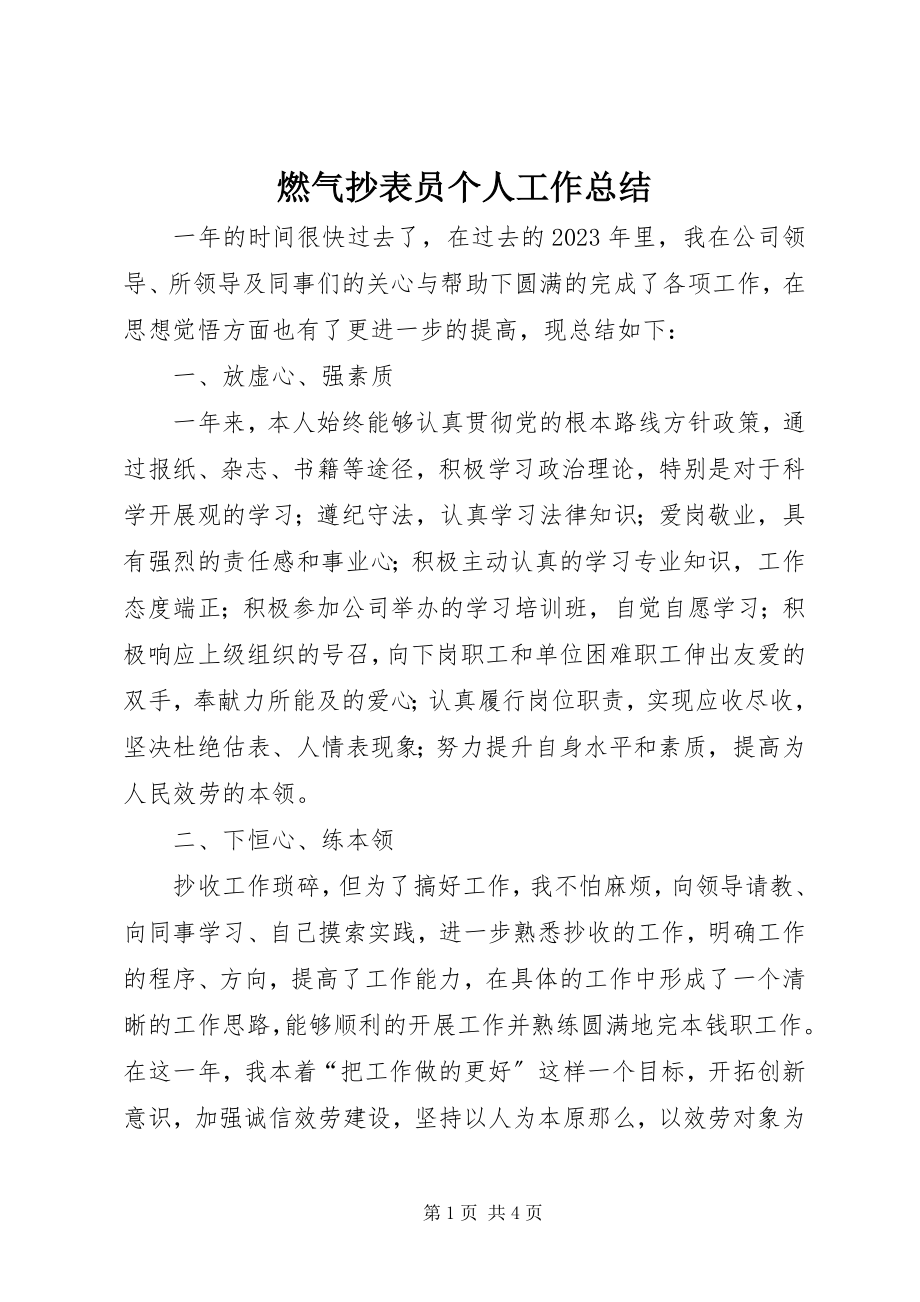 2023年燃气抄表员个人工作总结.docx_第1页