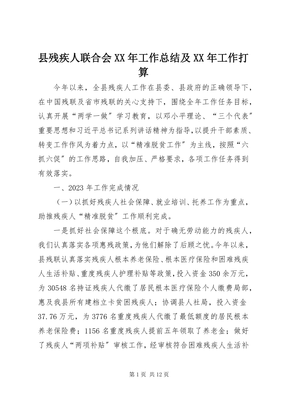 2023年县残疾人联合会工作总结及工作打算.docx_第1页