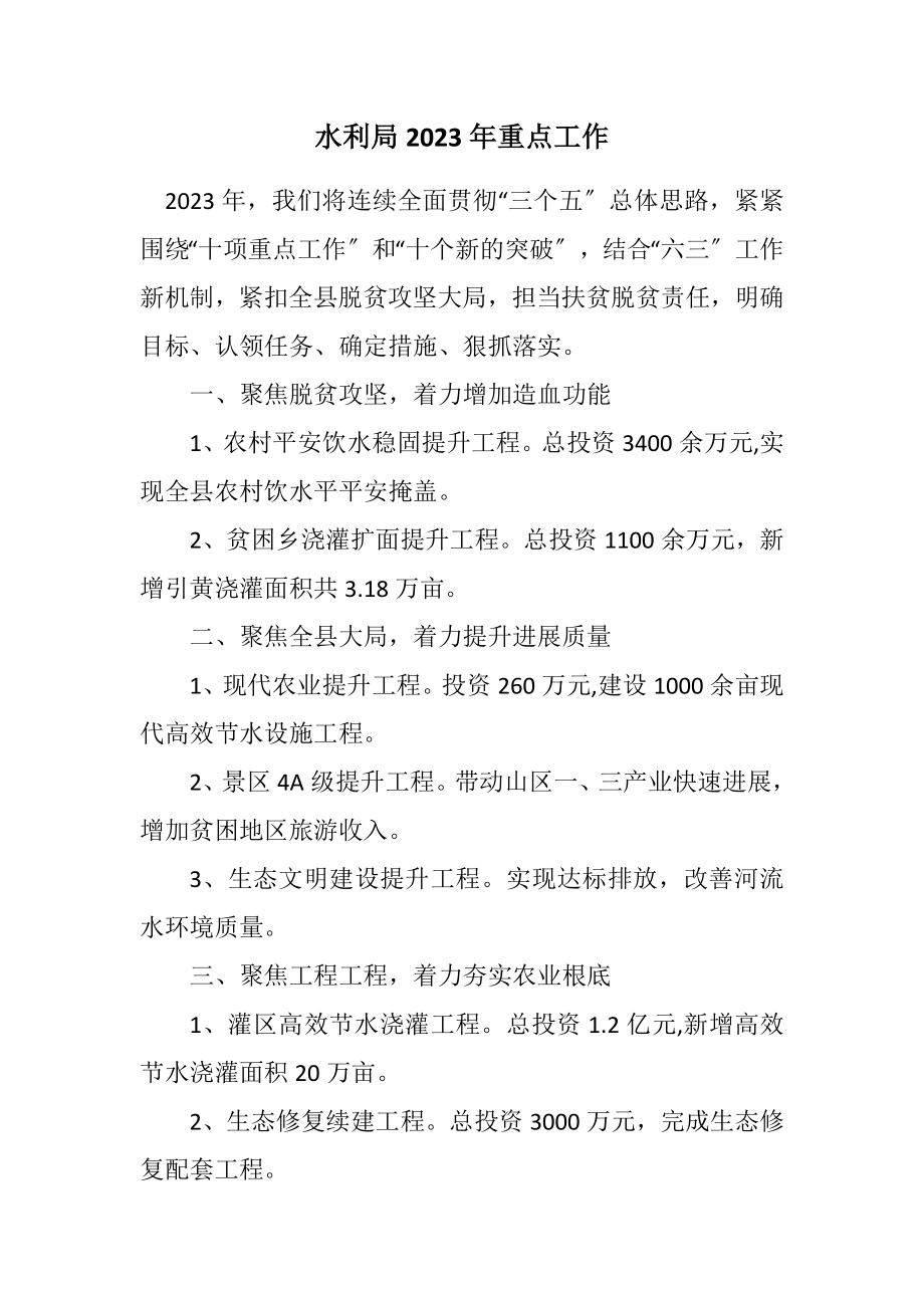 2023年水利局2023年重点工作计划.docx_第1页