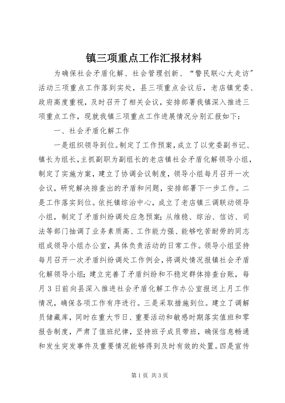 2023年镇三项重点工作汇报材料.docx_第1页