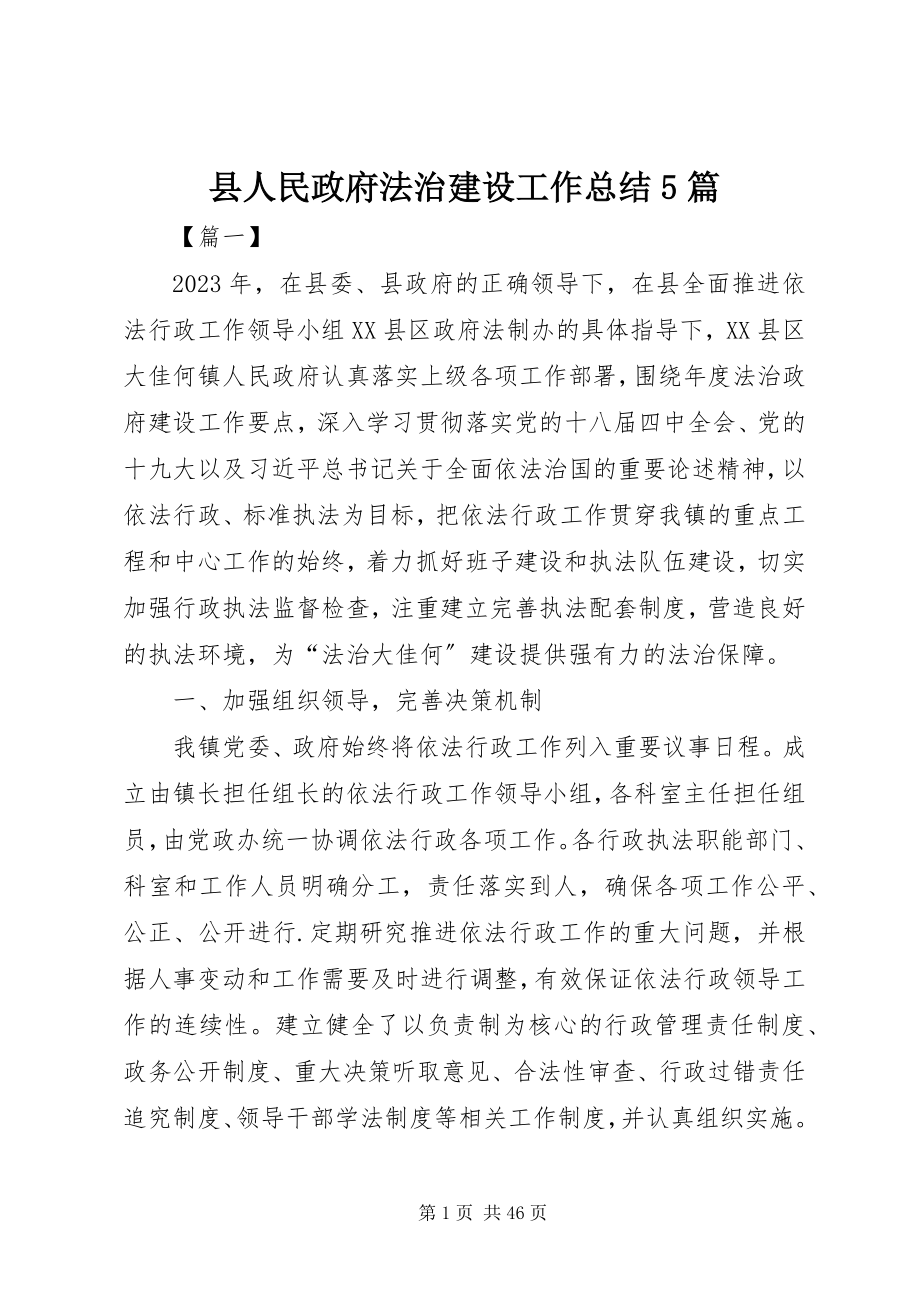 2023年县人民政府法治建设工作总结5篇.docx_第1页