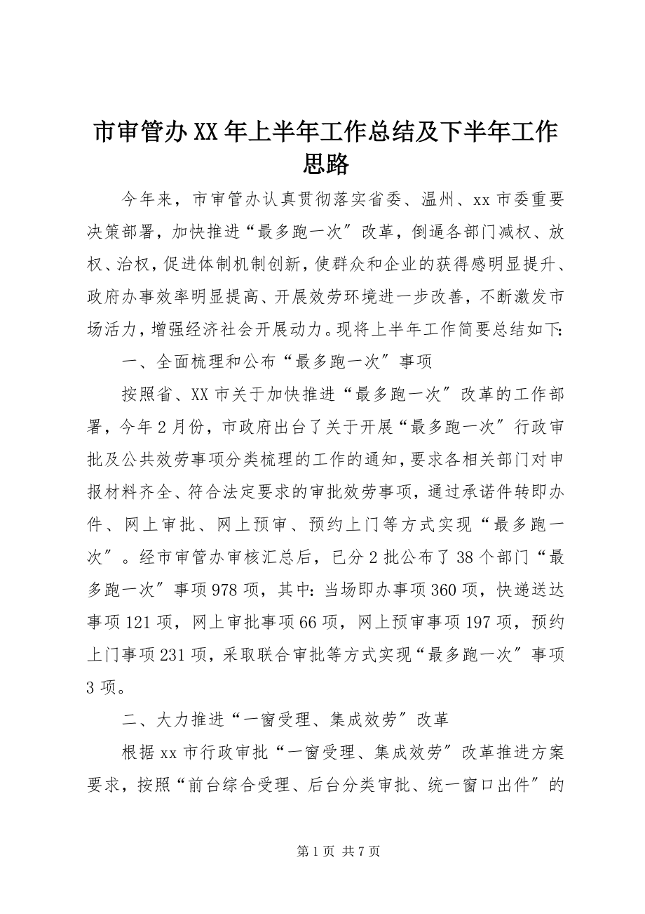 2023年市审管办上半年工作总结及下半年工作思路.docx_第1页