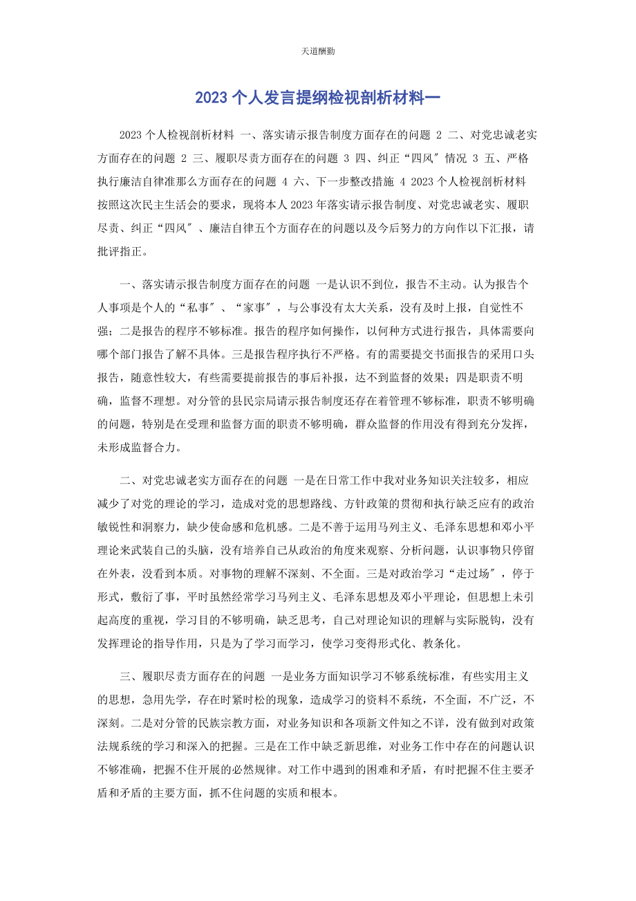 2023年个人发言提纲检视剖析材料.docx_第1页