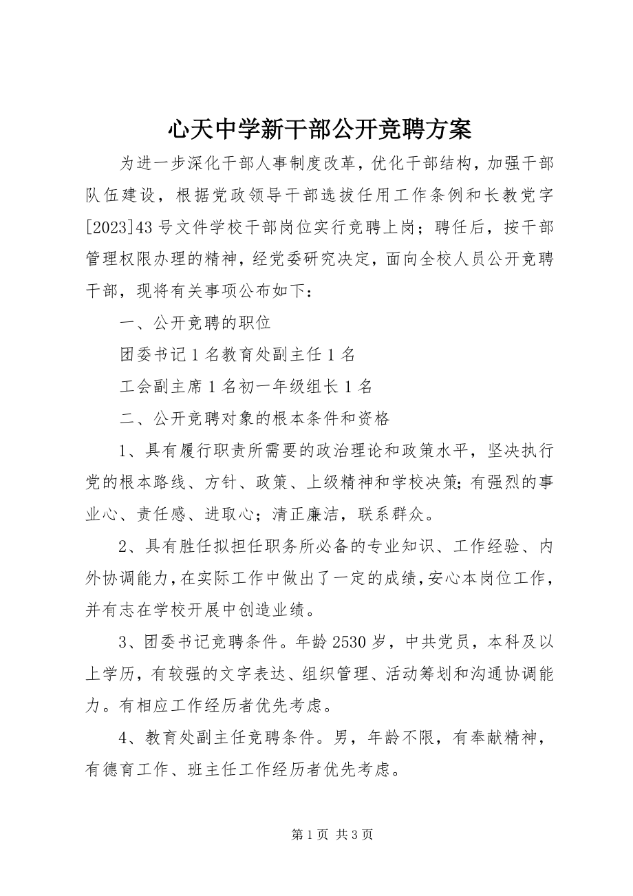 2023年心天中学新干部公开竞聘方案.docx_第1页