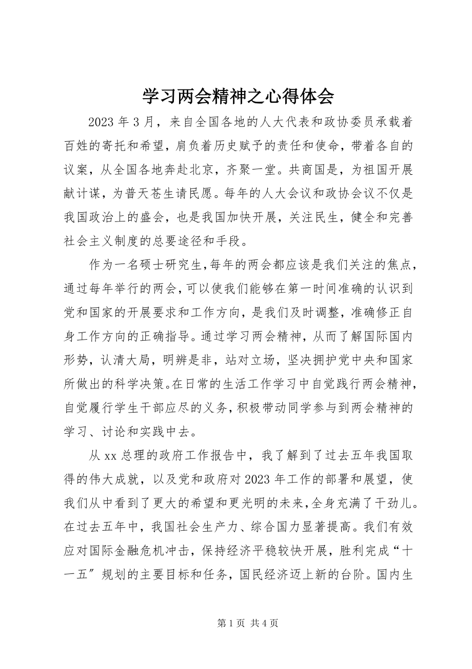 2023年学习两会精神之心得体会.docx_第1页