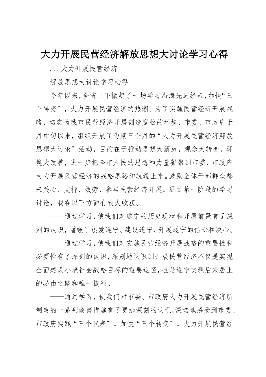 2023年大力发展民营经济解放思想大讨论学习心得.docx_第1页