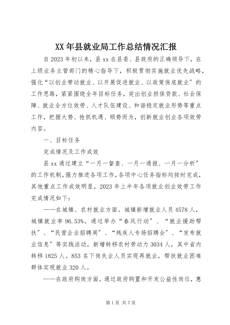 2023年县就业局工作总结情况汇报.docx_第1页