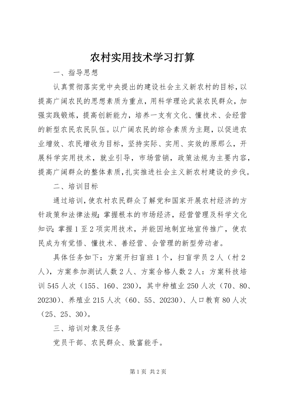 2023年农村实用技术学习打算.docx_第1页