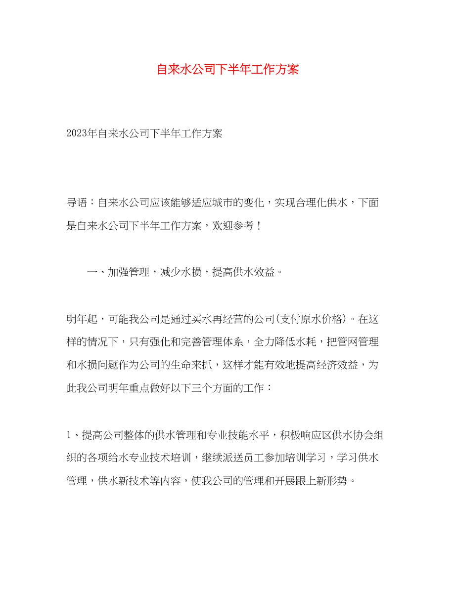 2023年自来水公司下半工作计划.docx_第1页