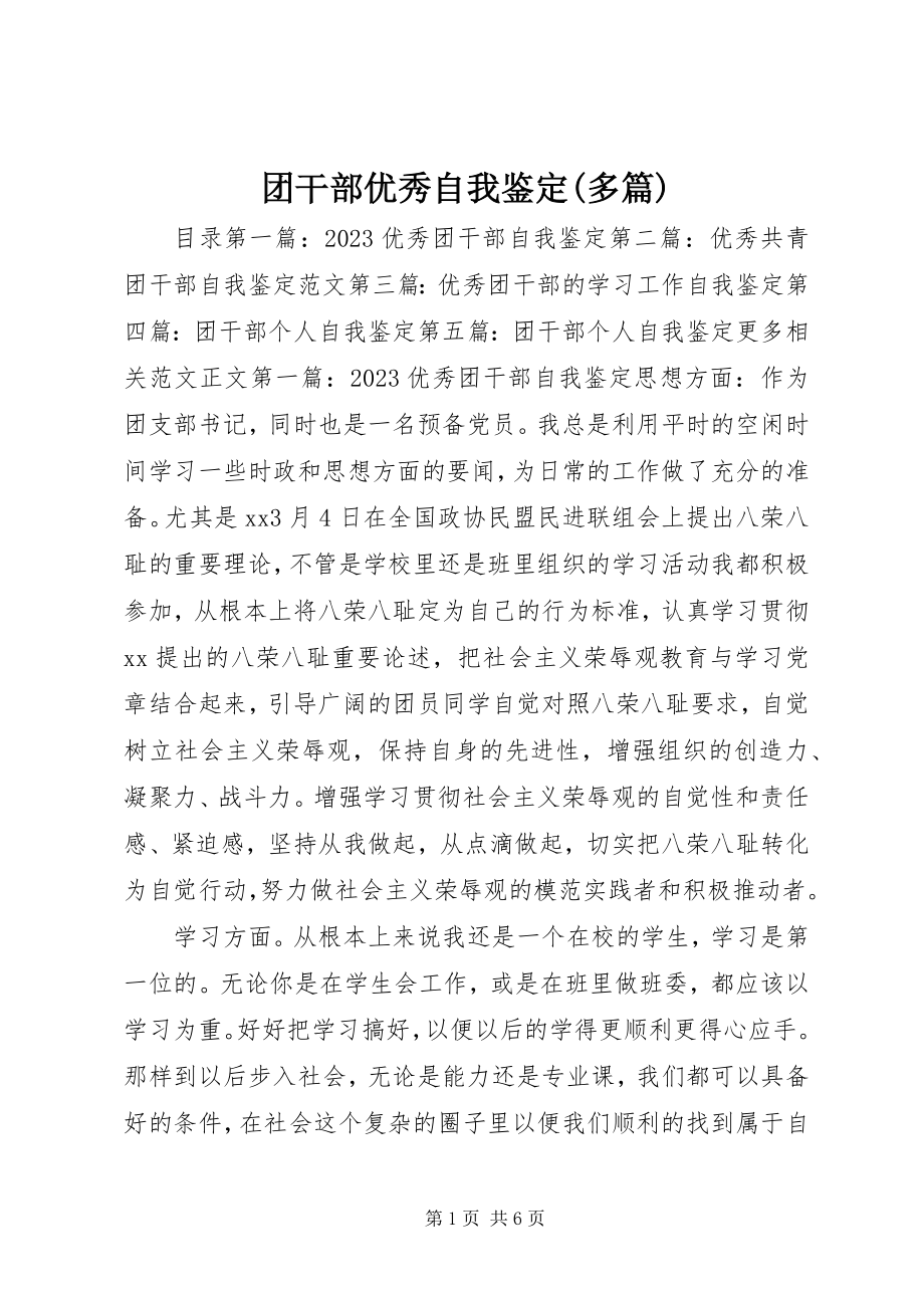 2023年团干部优秀自我鉴定多篇.docx_第1页