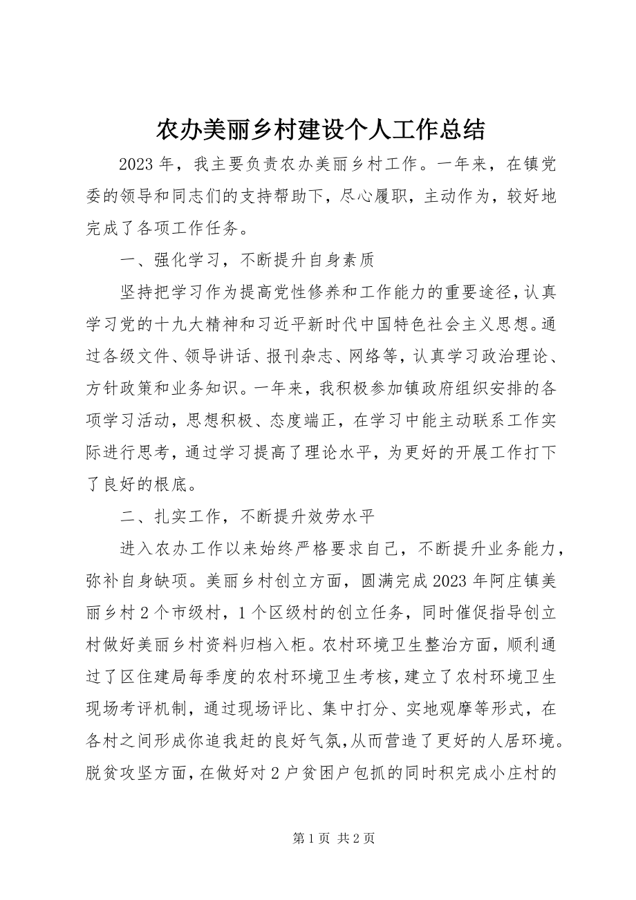 2023年农办美丽乡村建设个人工作总结.docx_第1页