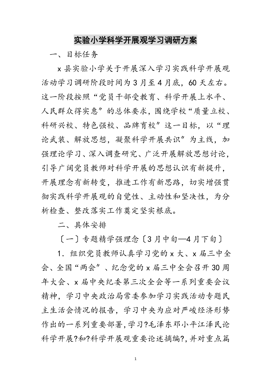 2023年实验小学科学发展观学习调研计划范文.doc_第1页