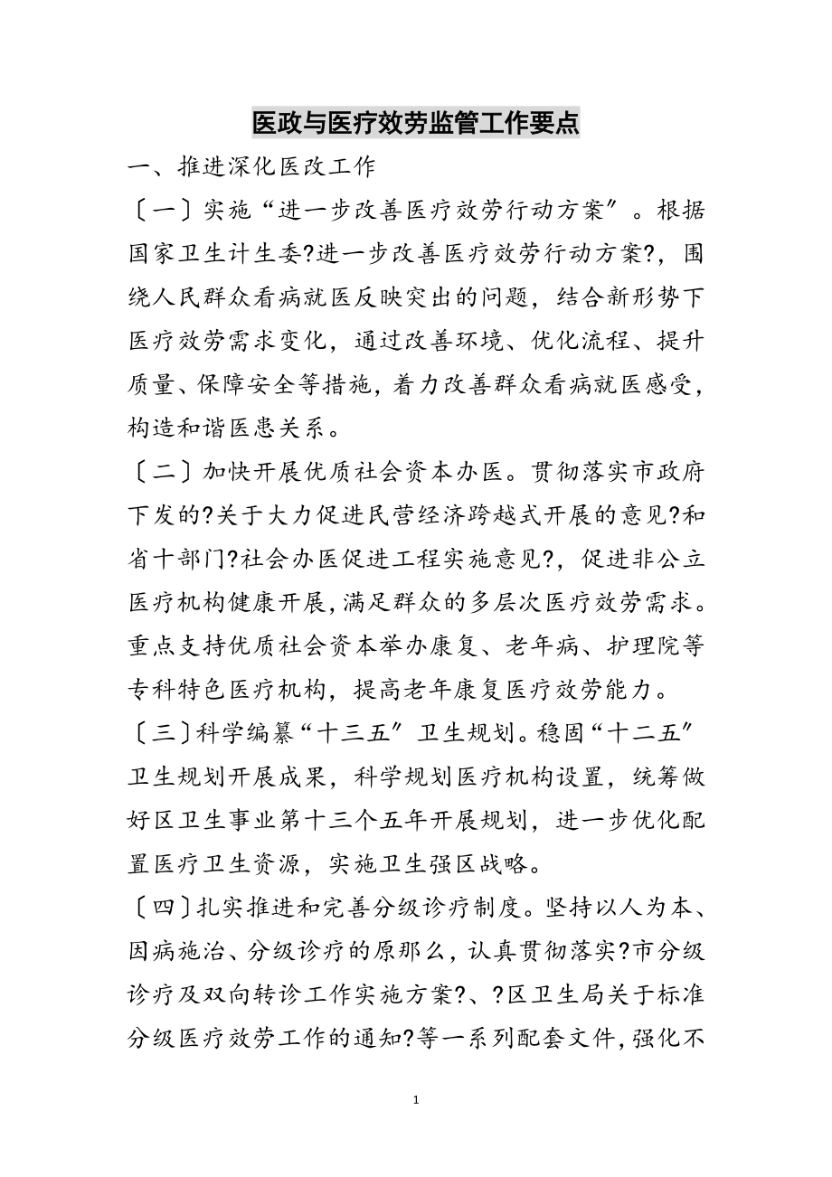 2023年医政与医疗服务监管工作要点范文.doc_第1页