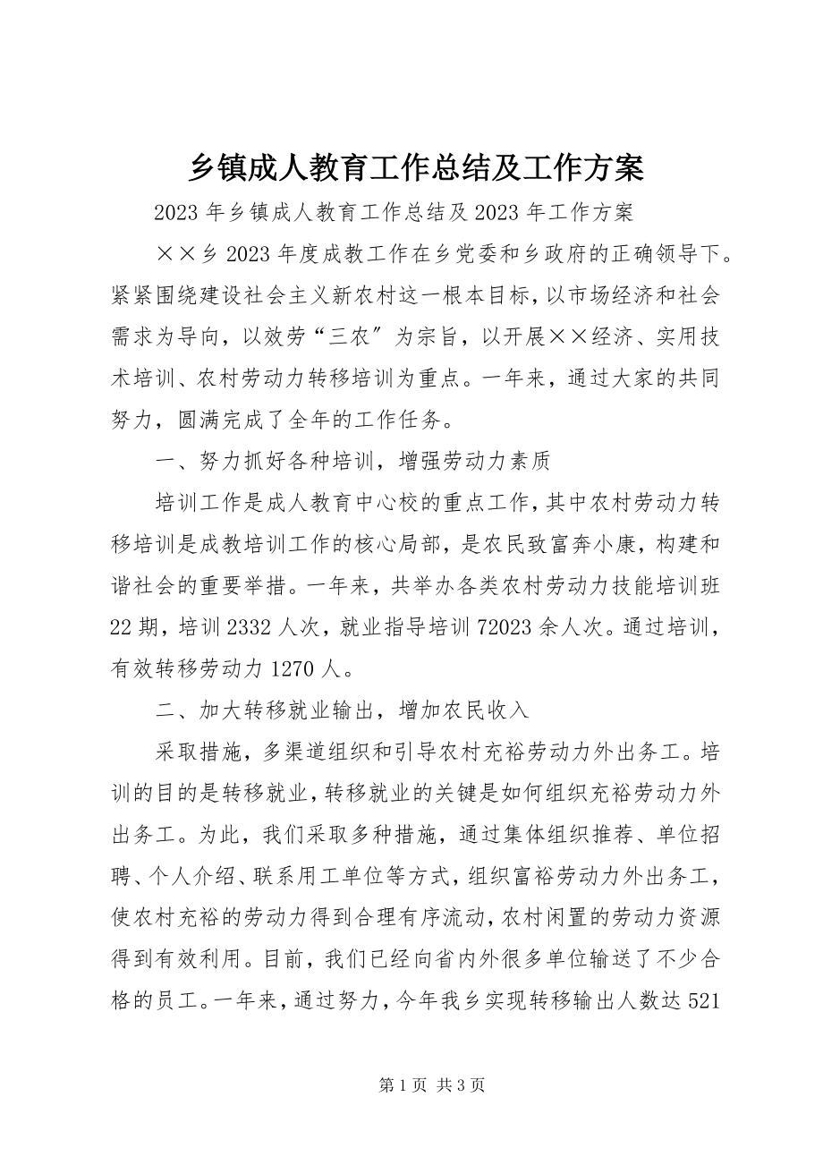 2023年乡镇成人教育工作总结及工作计划.docx_第1页