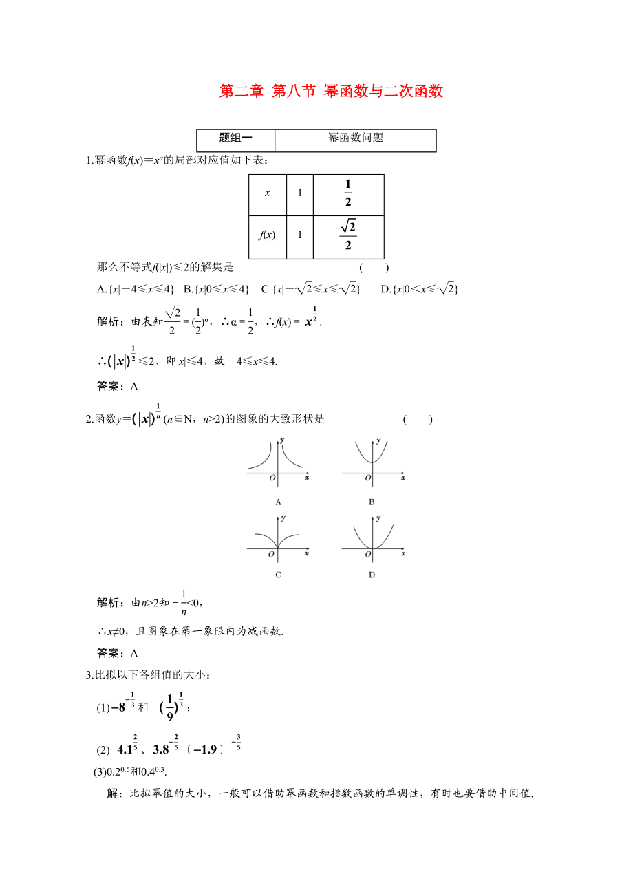 2023年高考数学一轮复习第二章第8节幂函数与二次函数高中数学.docx_第1页