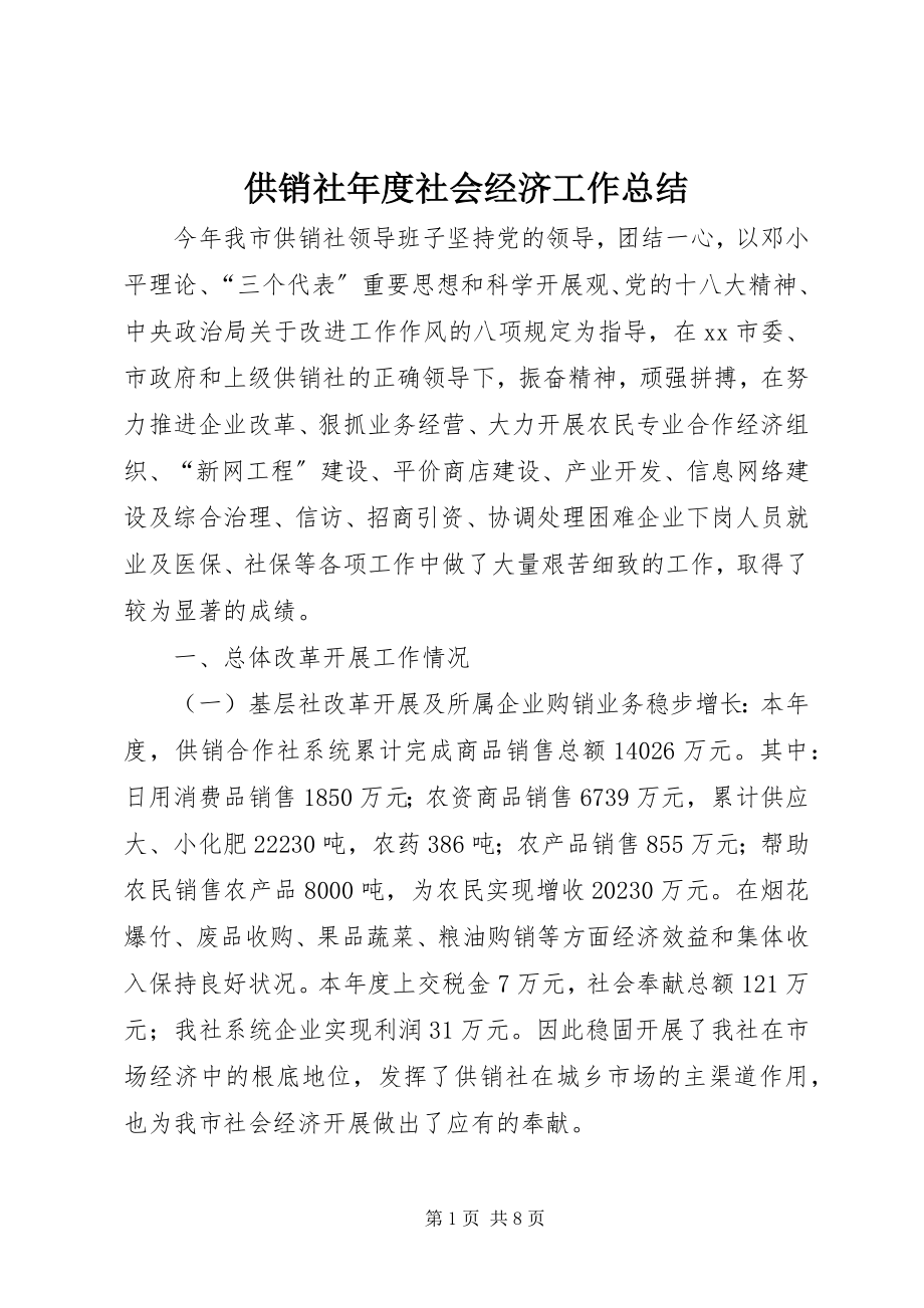 2023年供销社年度社会经济工作总结.docx_第1页