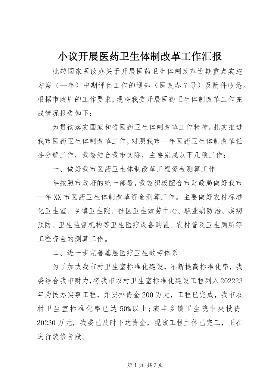 2023年小议开展医药卫生体制改革工作汇报.docx_第1页