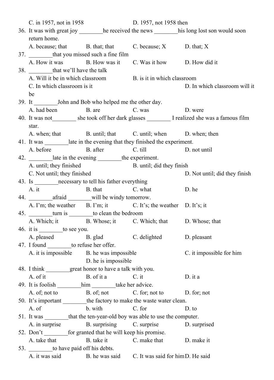 2023年暑期初高中衔接英语语法专项练习V倒装与it含答案2.docx_第3页