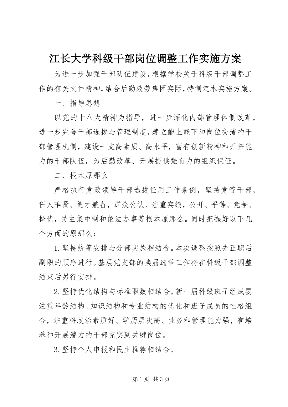 2023年江长大学科级干部岗位调整工作实施方案.docx_第1页