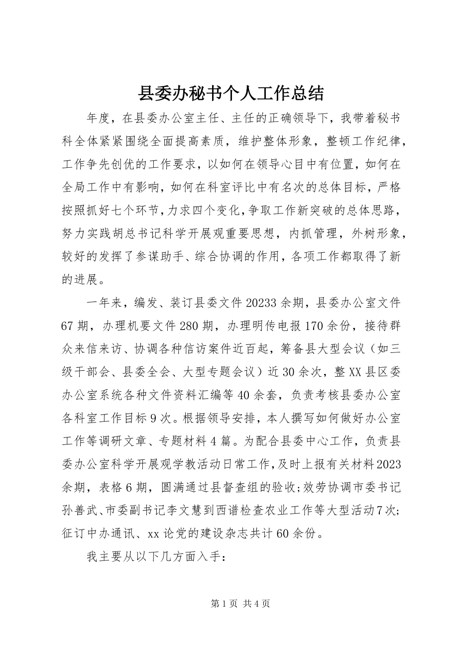 2023年县委办秘书个人工作总结.docx_第1页