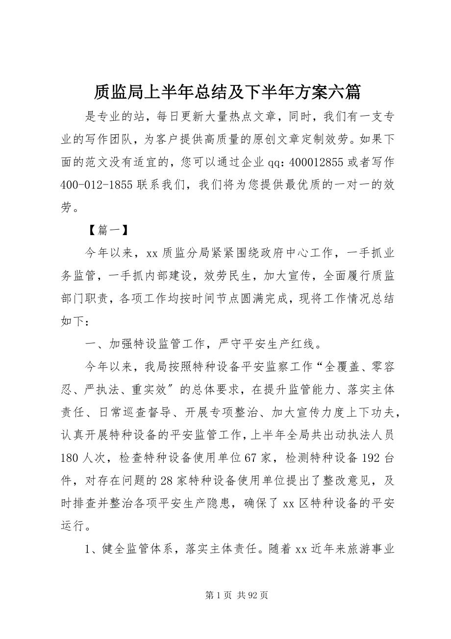 2023年质监局上半年总结及下半年计划六篇.docx_第1页