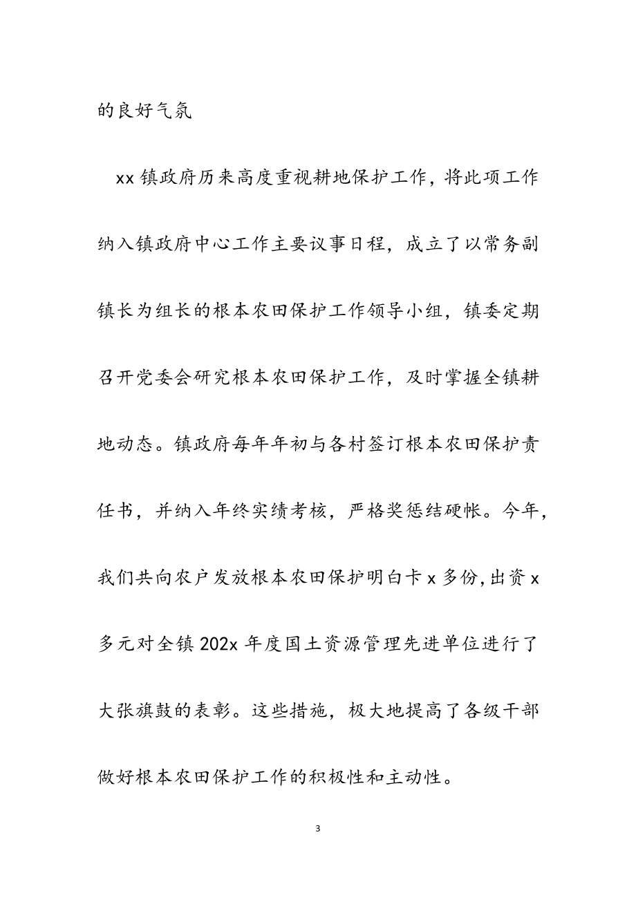 2023年乡镇党委书记在全市基本农田保护工作座谈会上的汇报发言.docx_第3页