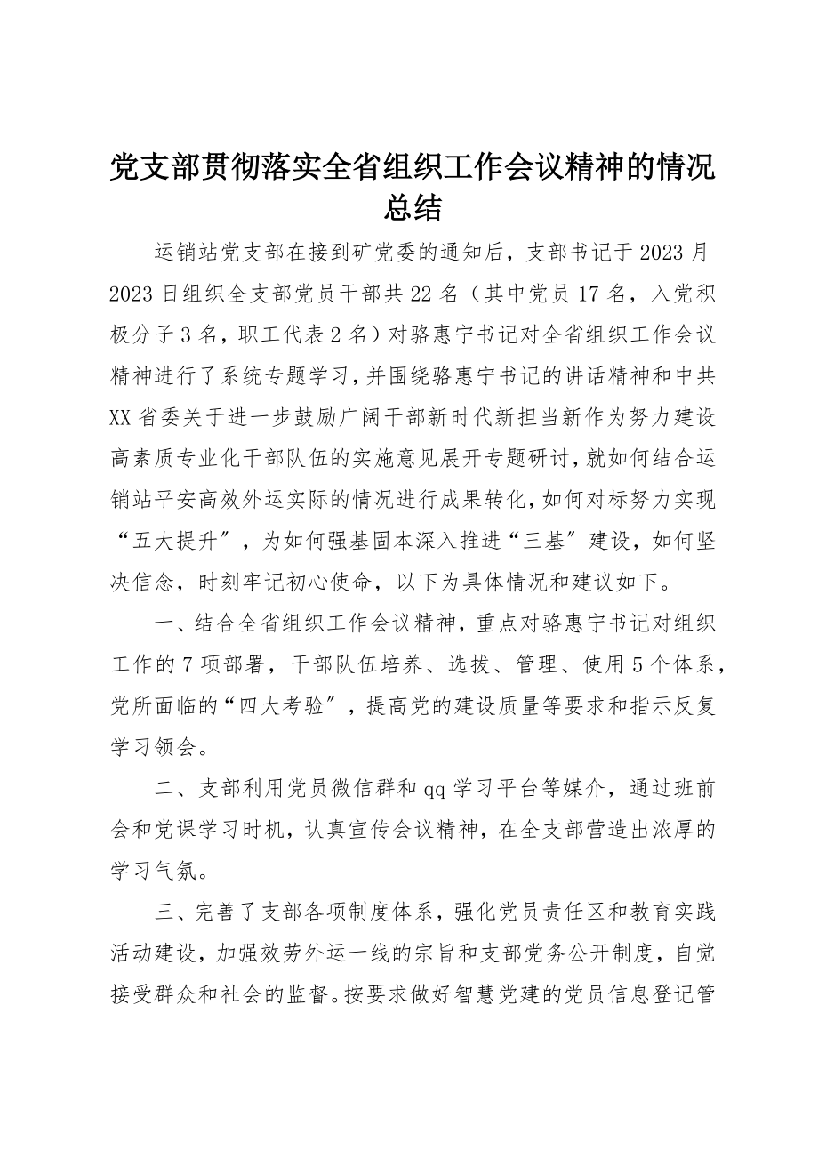 2023年党支部贯彻落实全省组织工作会议精神的情况总结.docx_第1页