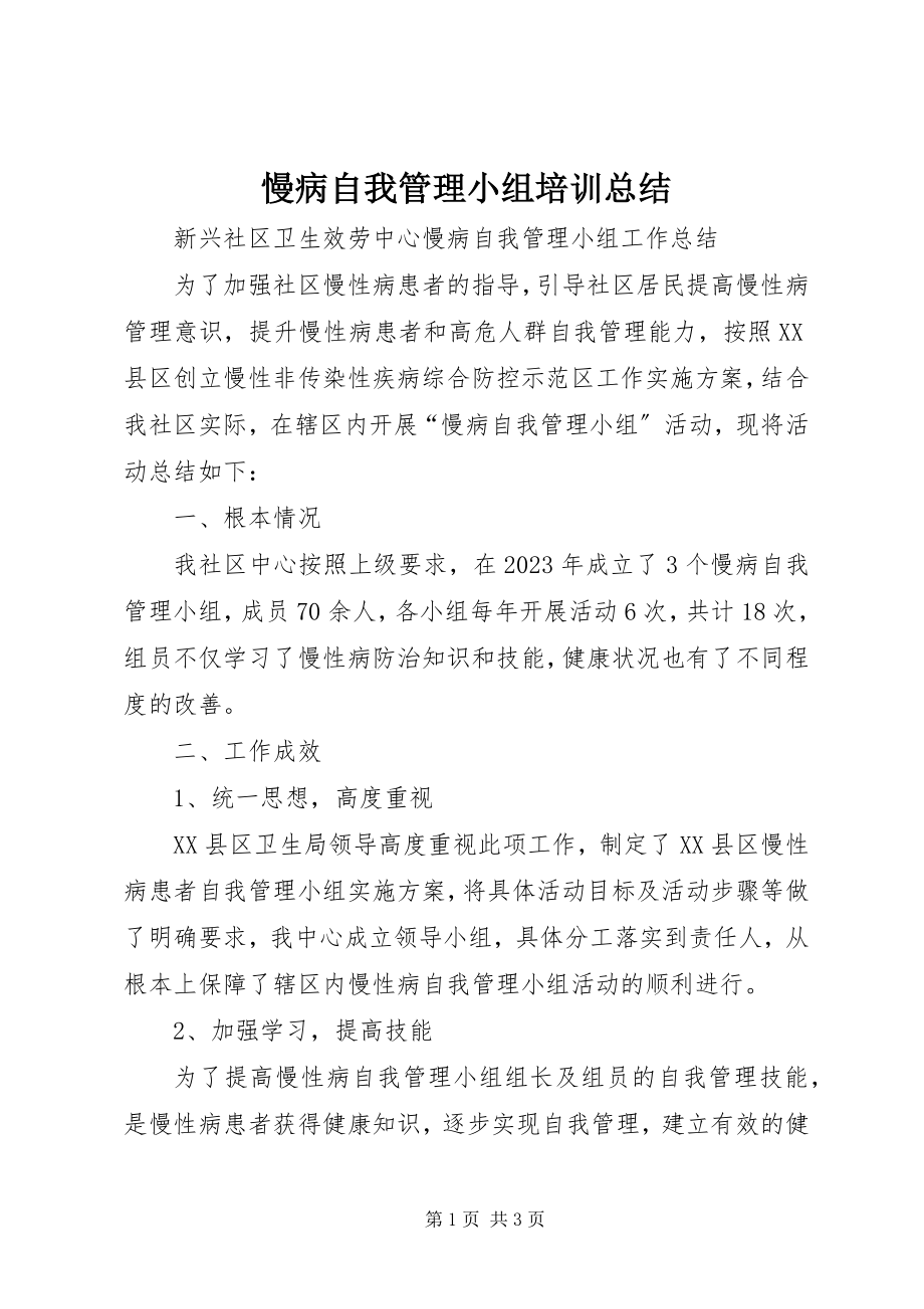 2023年慢病自我管理小组培训总结.docx_第1页