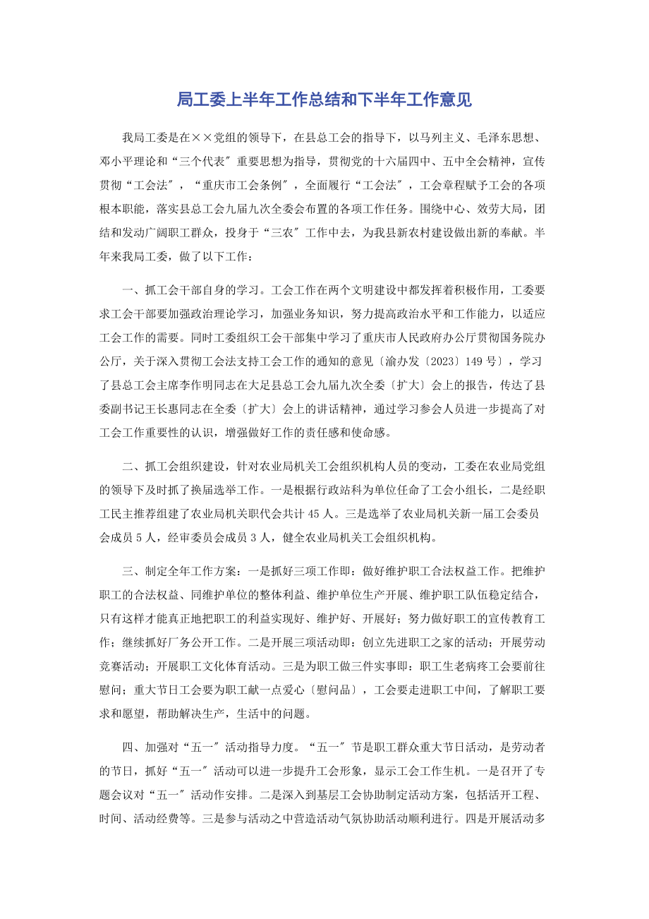 2023年局工委上半年工作总结和下半年工作意见.docx_第1页