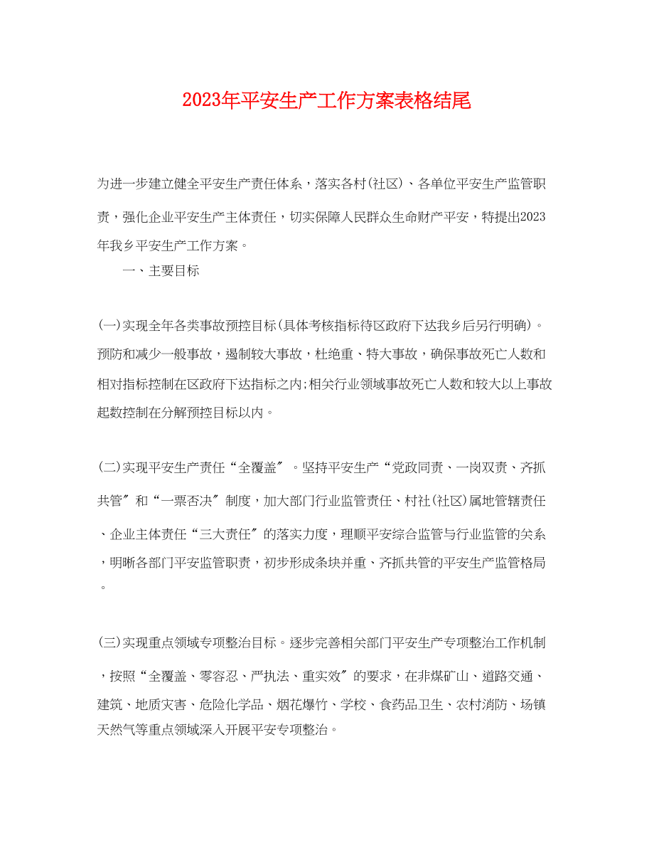 2023年安全生产工作计划表格结尾.docx_第1页