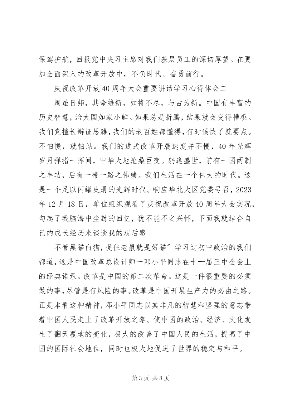 2023年庆祝改革开放40周年大会重要致辞学习心得体会4篇.docx_第3页