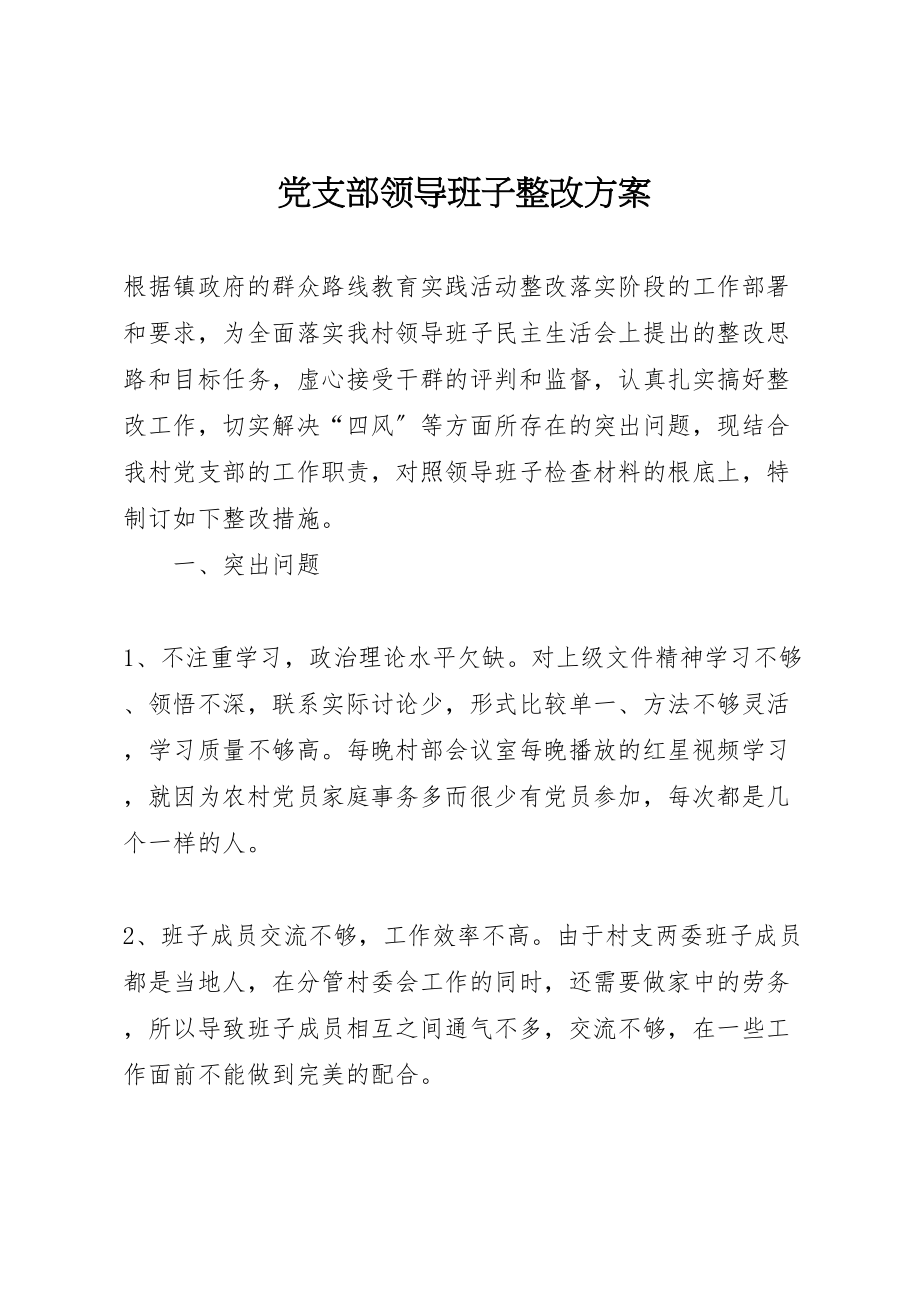 2023年党支部领导班子整改方案.doc_第1页