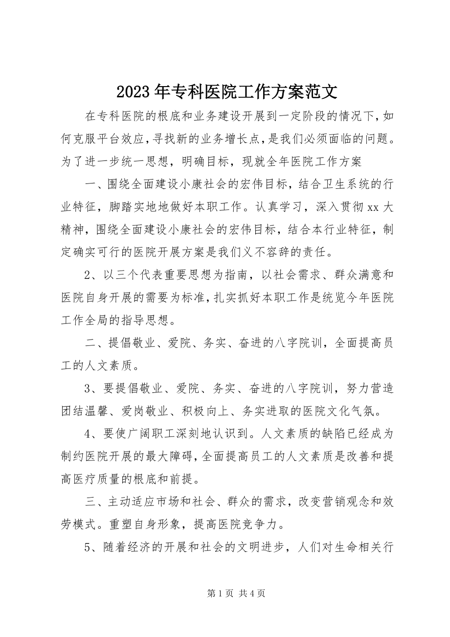 2023年专科医院工作计划2.docx_第1页