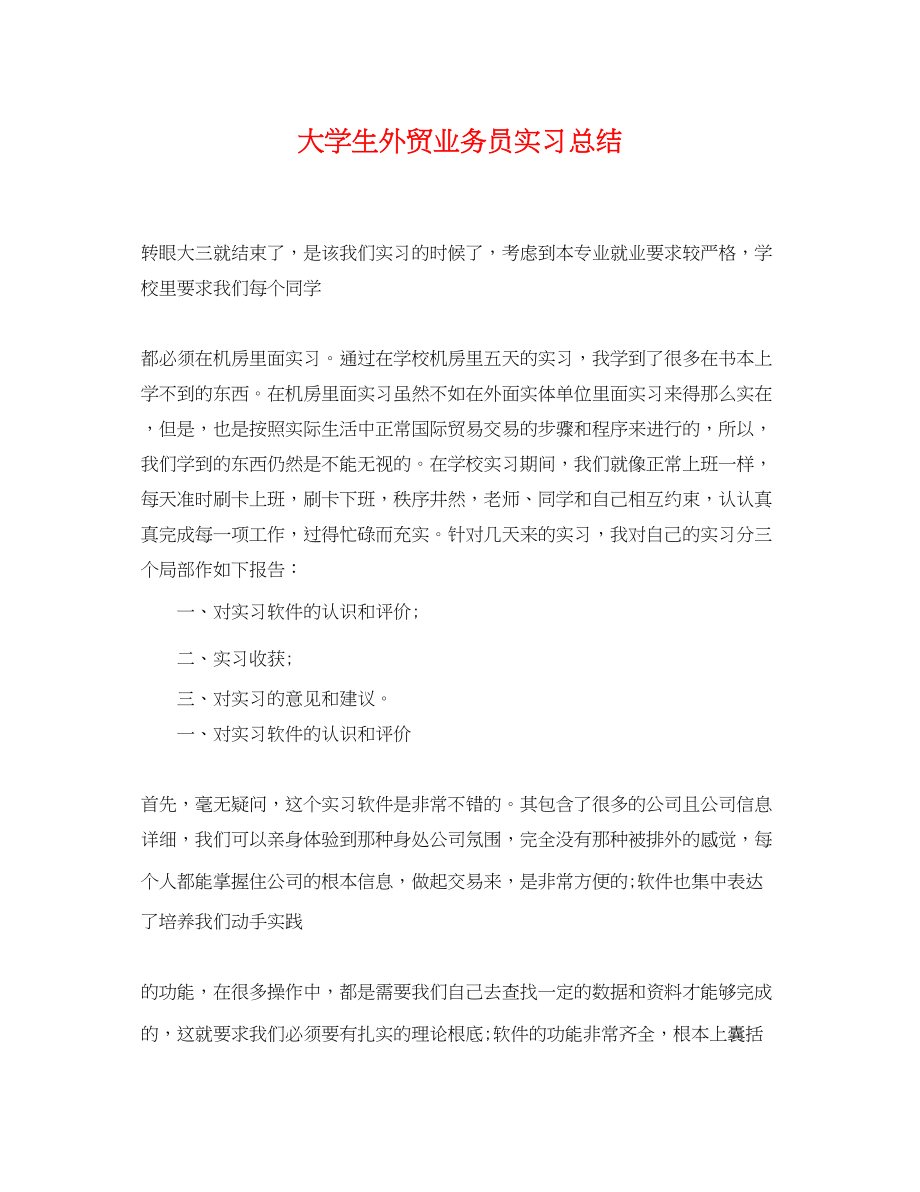 2023年大学生外贸业务员实习总结.docx_第1页