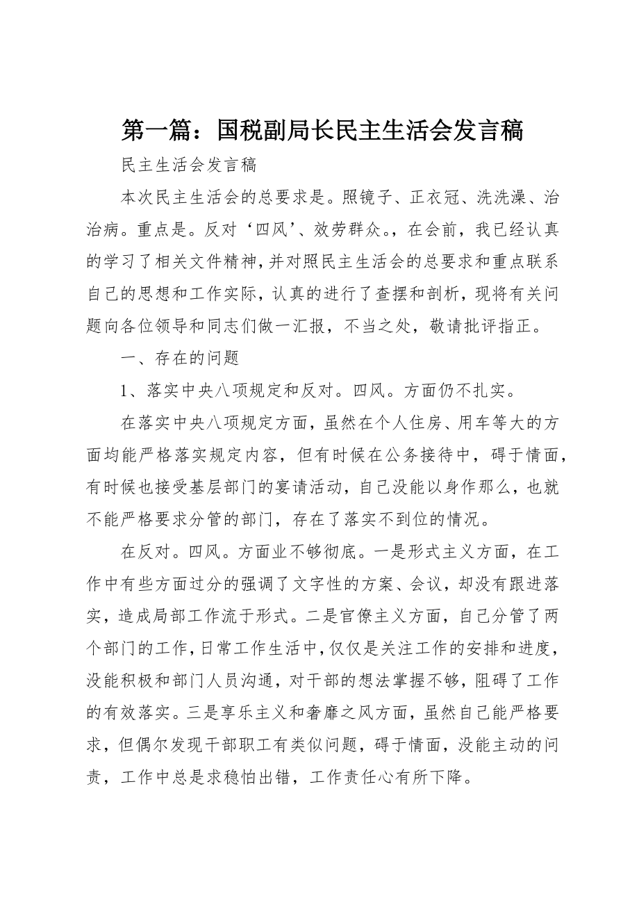 2023年xx国税副局长民主生活会讲话稿新编.docx_第1页