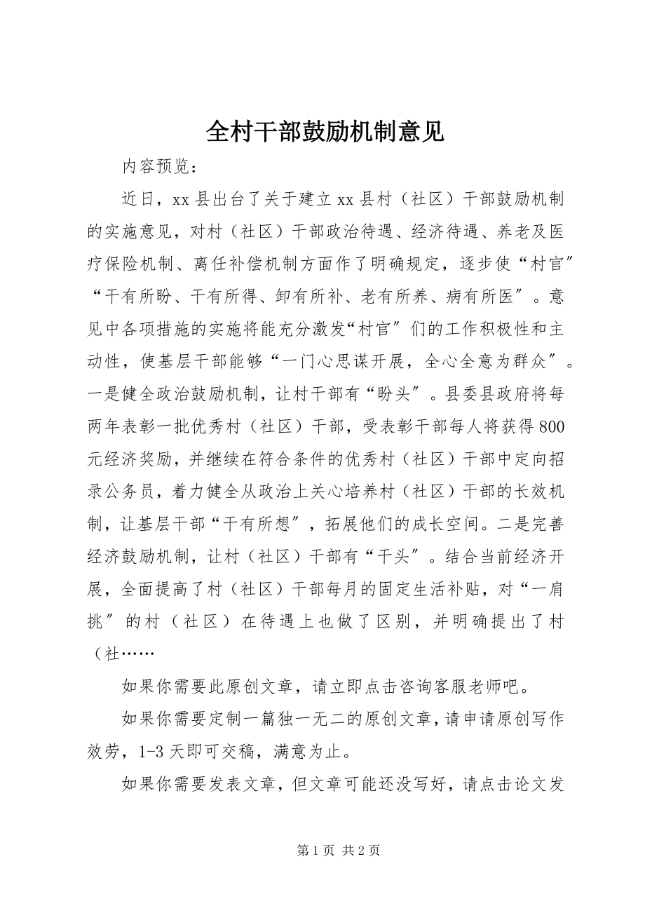 2023年全村干部激励机制意见.docx_第1页