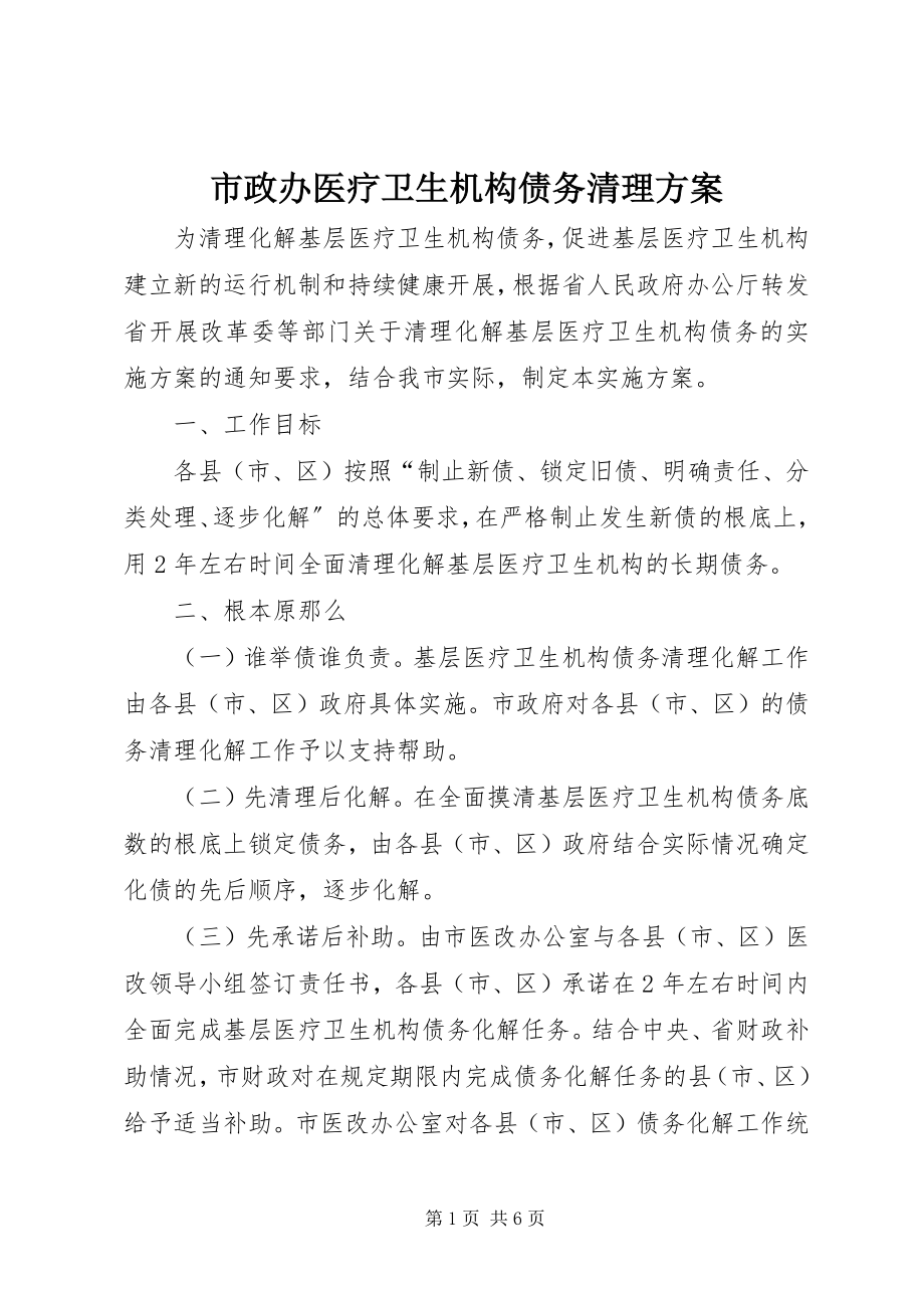 2023年市政办医疗卫生机构债务清理方案.docx_第1页