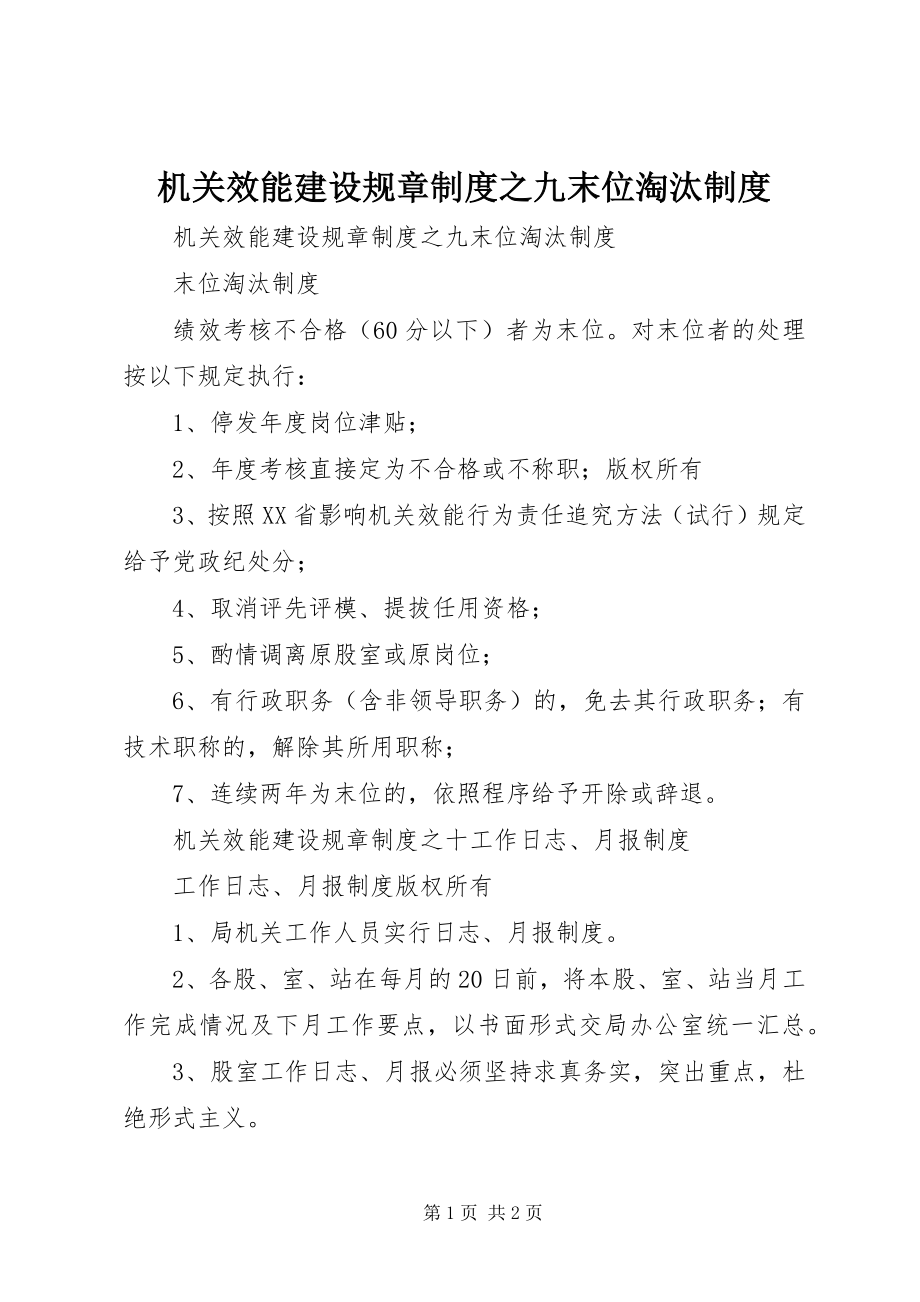 2023年机关效能建设规章制度之九末位淘汰制度.docx_第1页