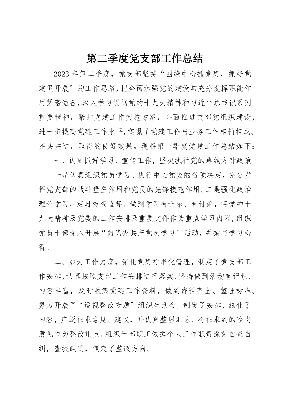 2023年第二季度党支部工作总结新编.docx_第1页