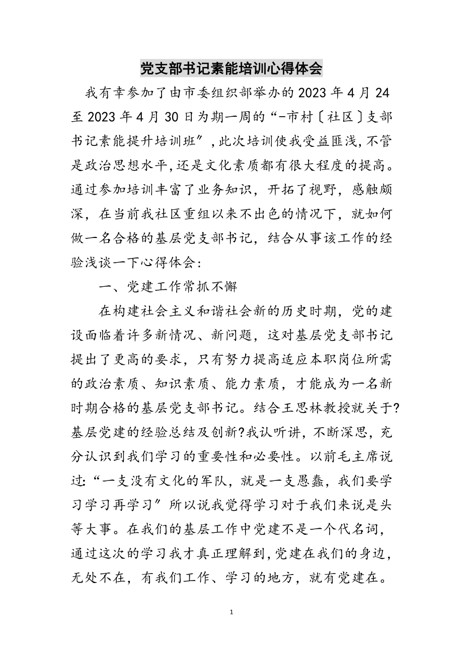 2023年党支部书记素能培训心得体会范文.doc_第1页