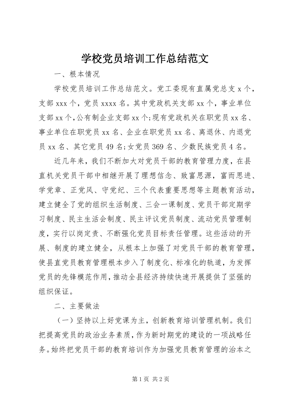 2023年学校党员培训工作总结.docx_第1页