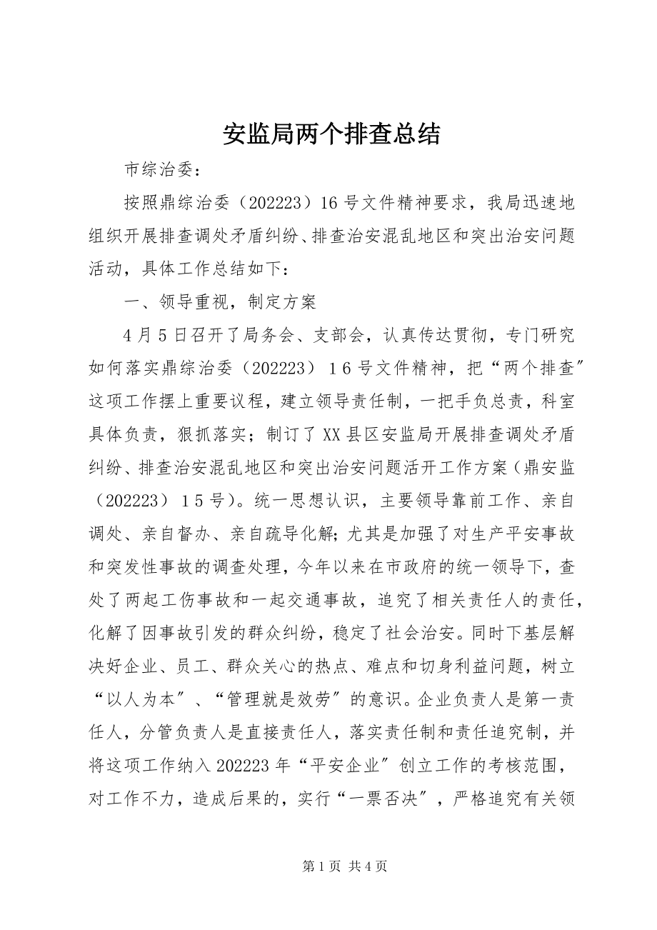 2023年安监局两个排查总结新编.docx_第1页