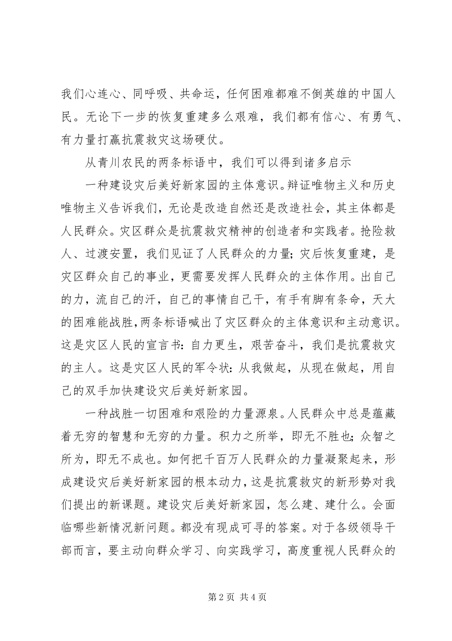 2023年学习抗震救灾精神心得体会两条标语揭示一个真理.docx_第2页