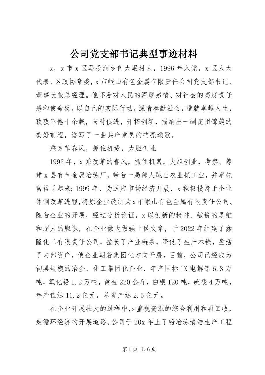 2023年公司党支部书记典型事迹材料.docx_第1页