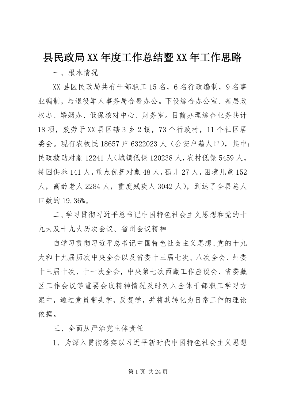 2023年县民政局度工作总结暨工作思路.docx_第1页